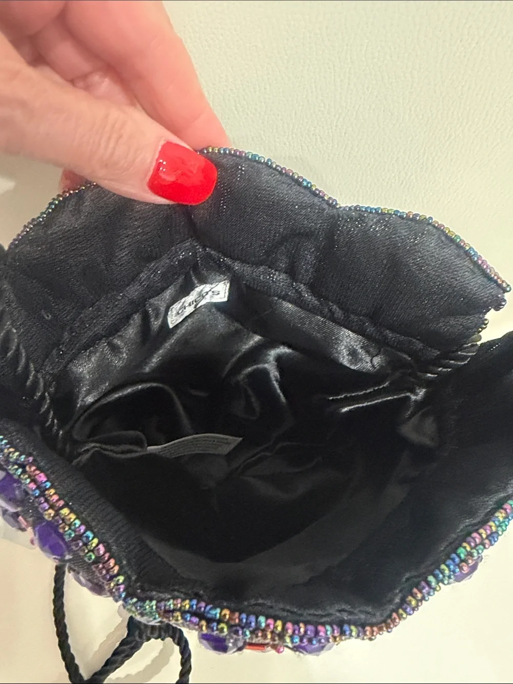 Vintage Chico's  Beaded Black Multicolor Iridescent Drawstring Crossbody Bag